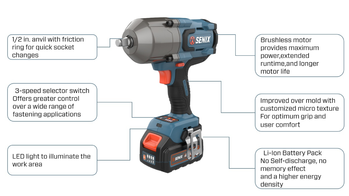20V Brushless 12.7mm(1/2'') 1000Nm Impact Wrench