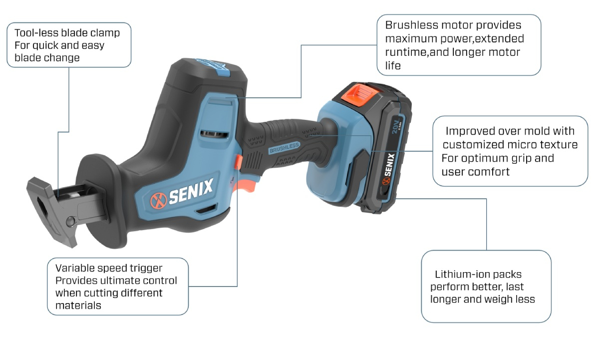 20V Brushless 22mm(7/8'') Reciprocating Saw